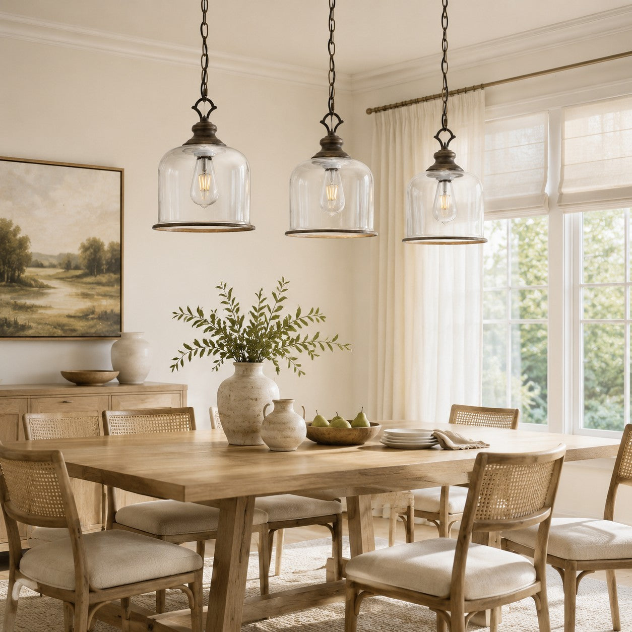 Sander Farmhouse Vintage Bell Clear Glass Pendant Light