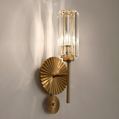 Solstice Brushed Brass Crystal Ribbed Glass Wall Sconce