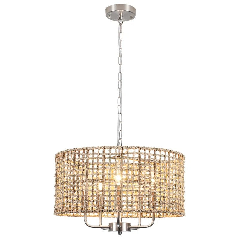 Arlo Bohemian 5 Light Natural Rattan Drum Chandelier