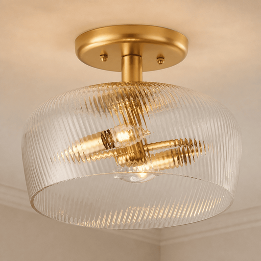 Yael Rustic Bowl Shaped Ribbed Glass Ceiling Light