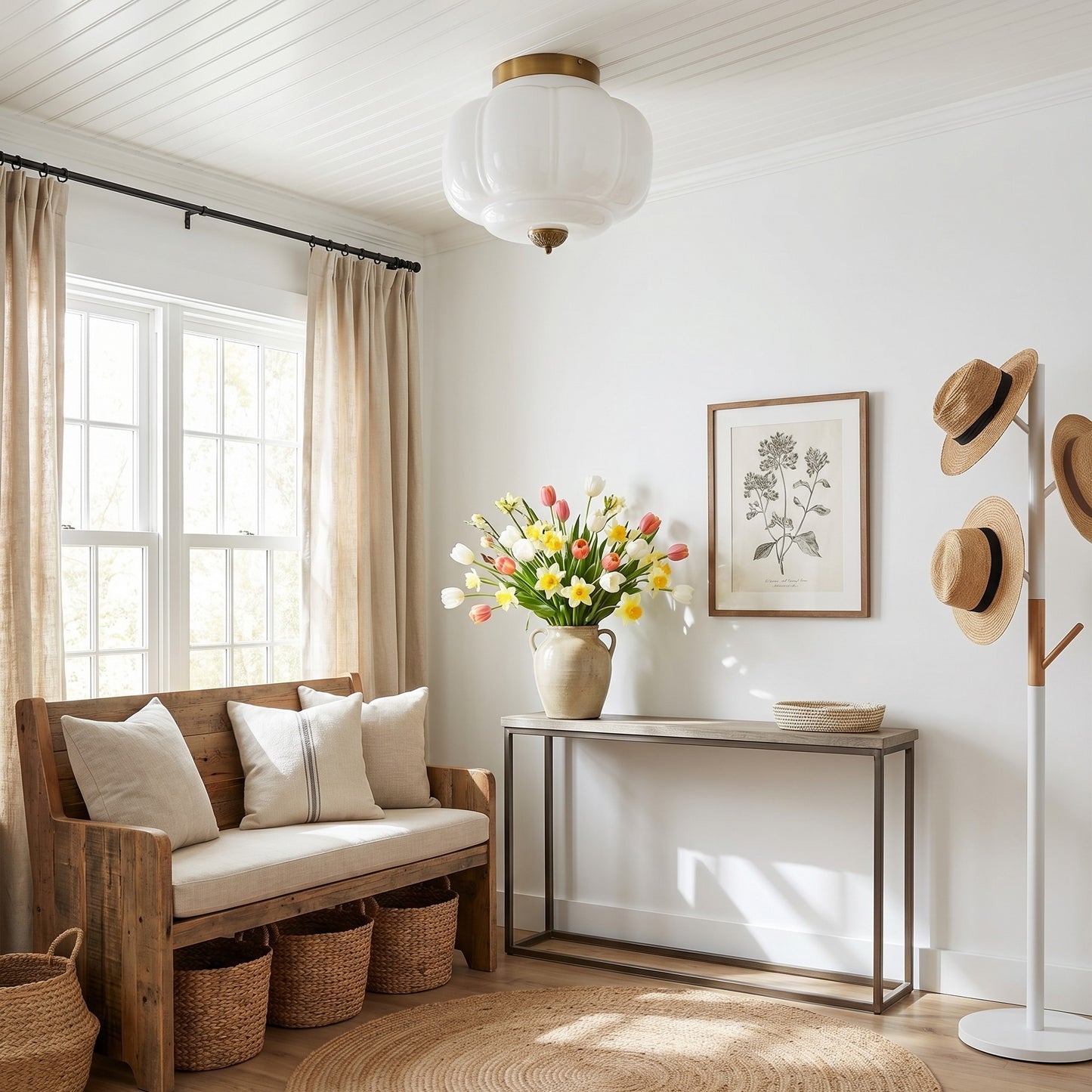 Ozita Retro Milk Glass Semi Flush Mount Eloise Ceiling Light