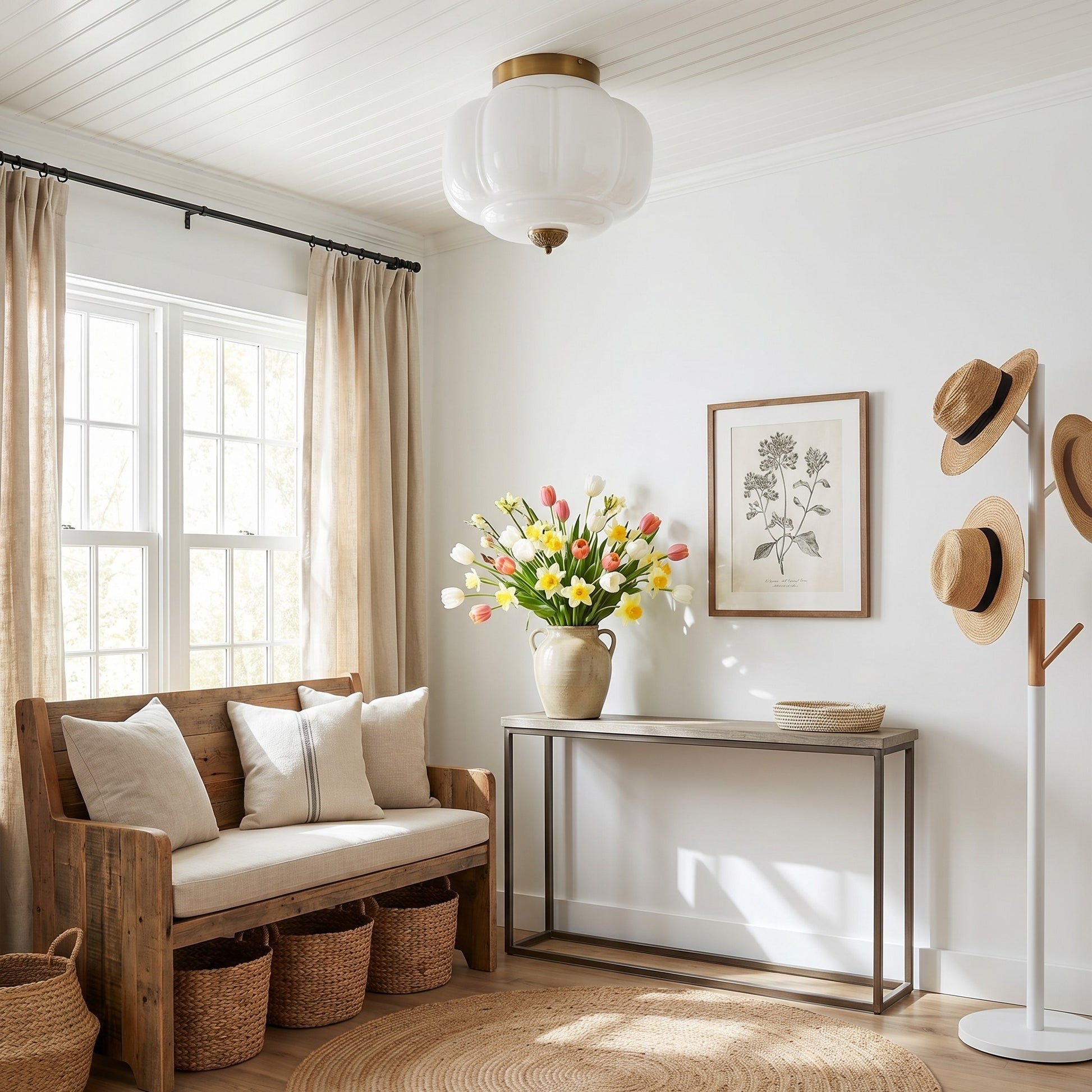 Ozita Retro Milk Glass Semi Flush Mount Eloise Ceiling Light
