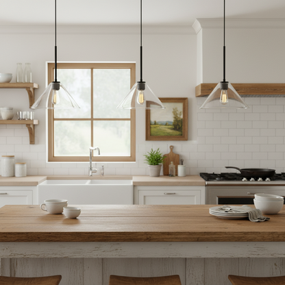 Nori Minimalist Brass Glass Cone Pendant Light