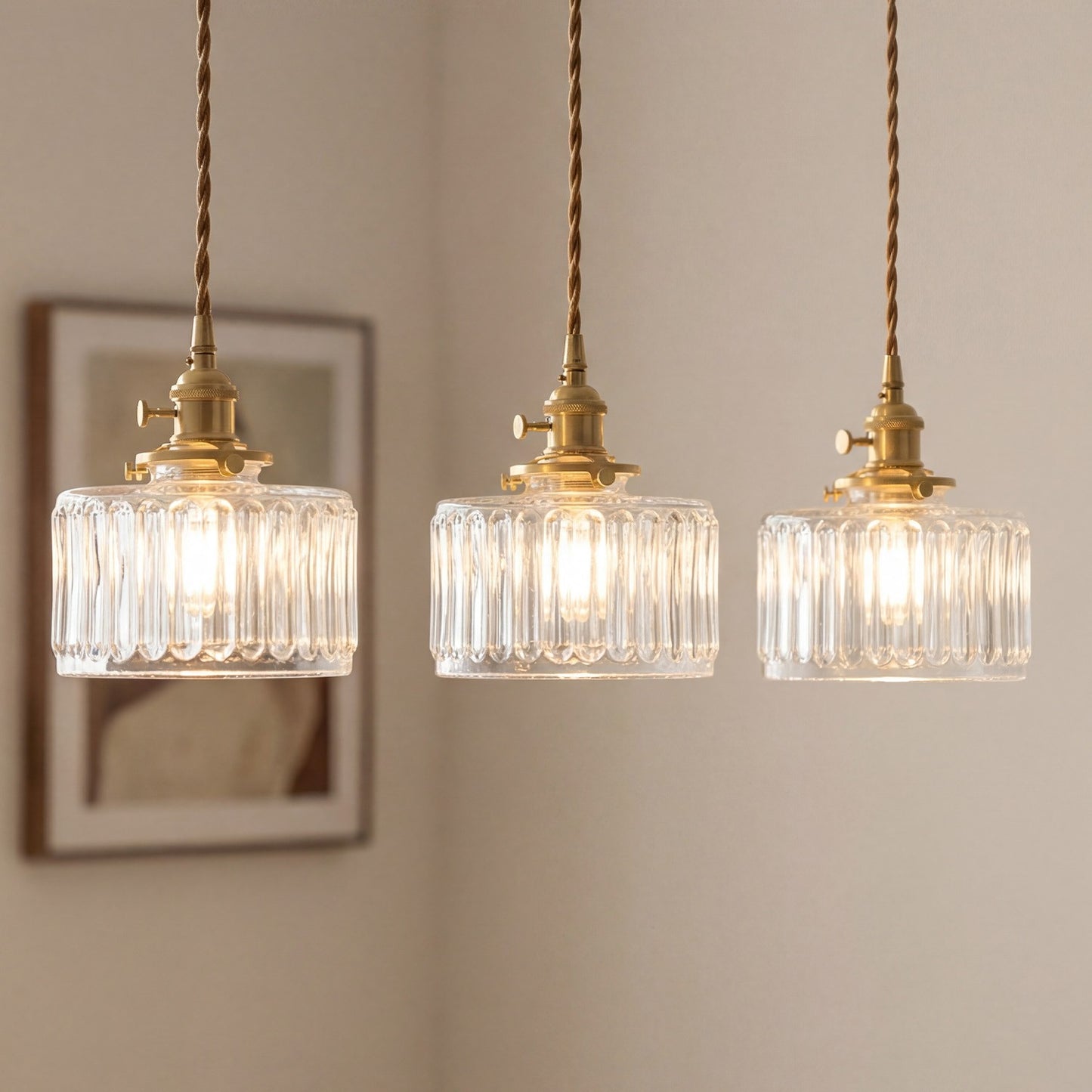 Zavier Vintage Cylinder Wave Pattern Glass Shade Pendant Chandelier