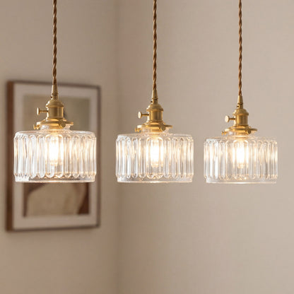 Zavier Vintage Cylinder Wave Pattern Glass Shade Pendant Chandelier