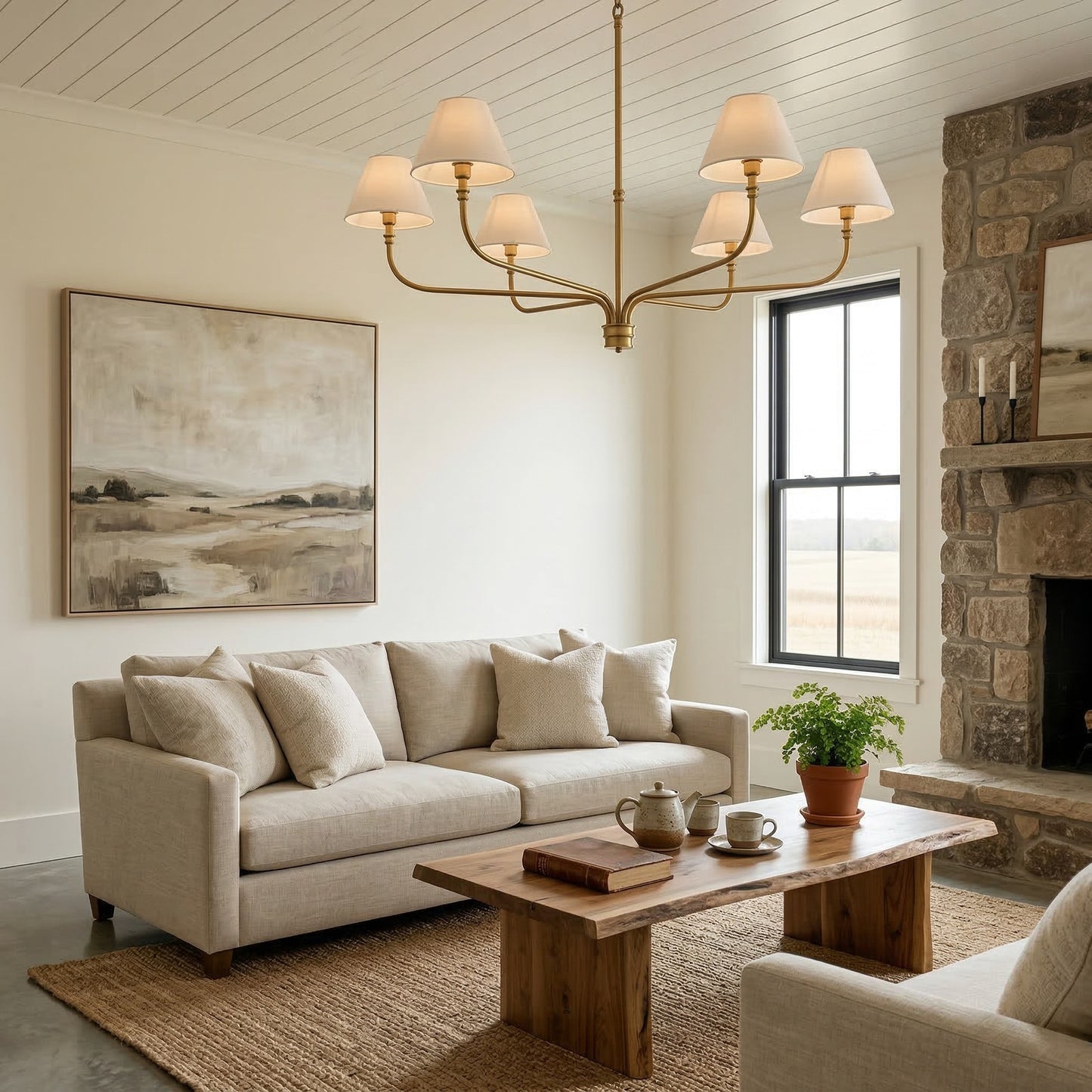 Ashlyn Modern 5/6 Light White Linen Conical Chandelier