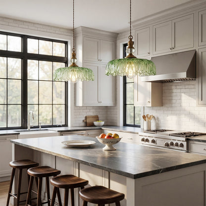 Jaime Antique Brass and Glass Flower Pendant Light