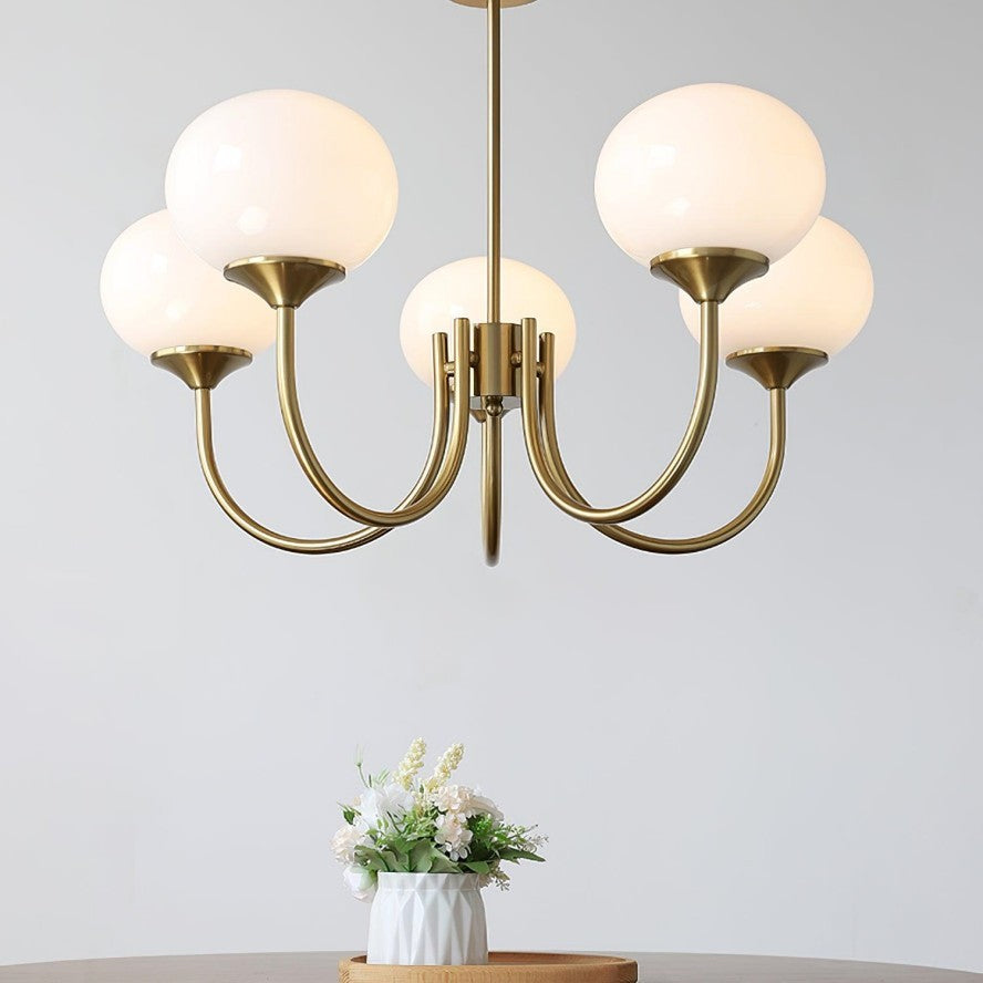 Bianca Colored Glass Shade Chandelier with Globes