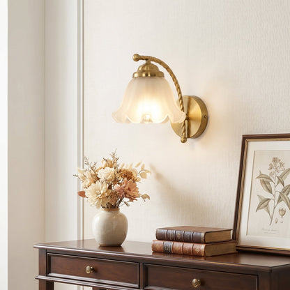 Hewitt Vintage Brass Floral Glass Wall Sconce