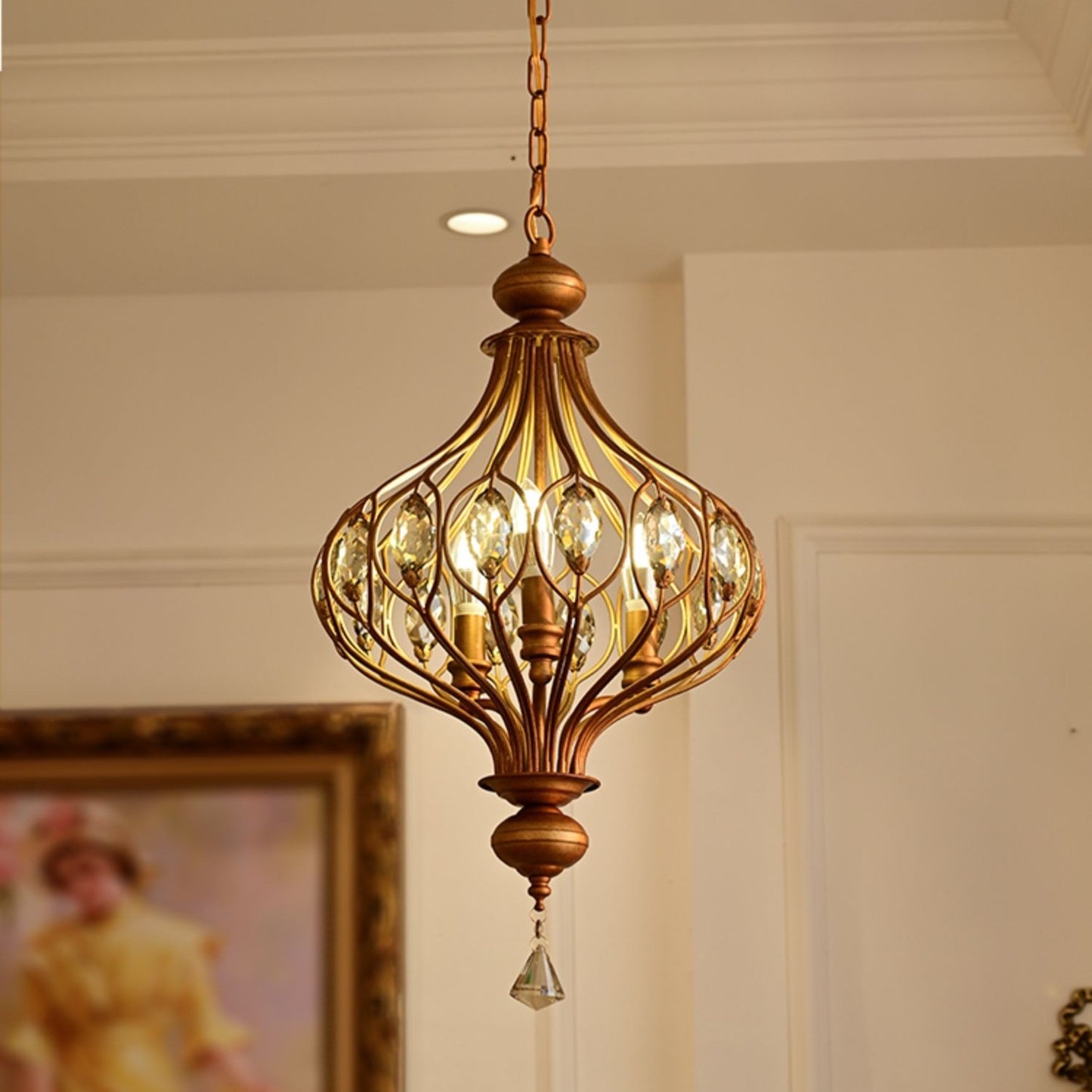 Keir French Luxury Retro Crystal Cage Chandelier
