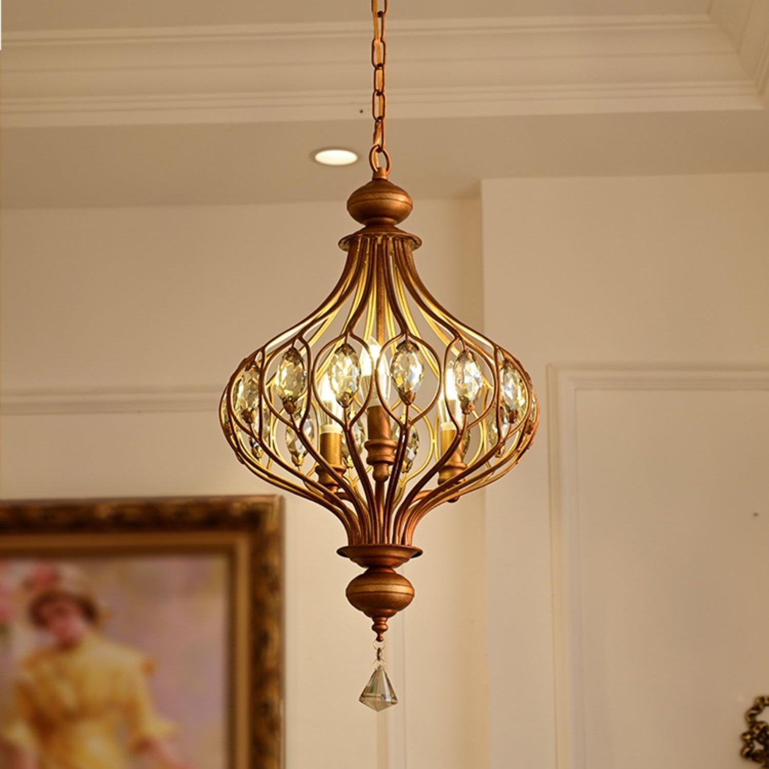 Keir French Luxury Retro Crystal Cage Chandelier