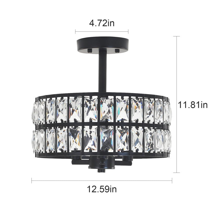 Parnika Luxury Carved Crystal Drum Semi Flush Chandelier