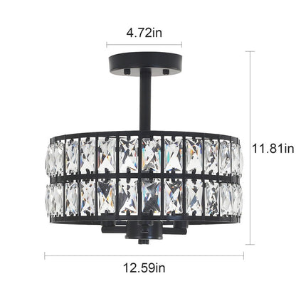 Parnika Luxury Carved Crystal Drum Semi Flush Chandelier