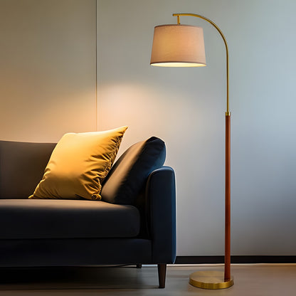 Zaden Vintage Gold Linen Shade Floor Lamp