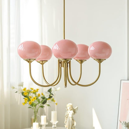 Bianca Colored Glass Shade Chandelier with Globes