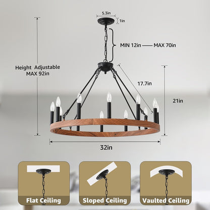 Beau Large 12 Lights Rustic Wagon Wheel Chandelier