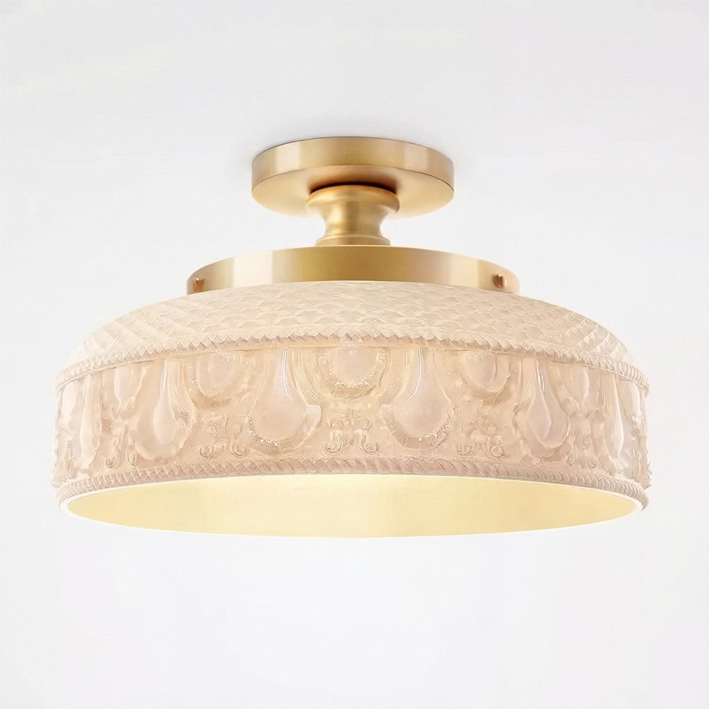 Santos Vintage Hand Carved Floral Clear Glass Semi Flush Mount Ceiling Light