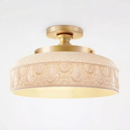 Santos Vintage Hand Carved Floral Clear Glass Semi Flush Mount Ceiling Light