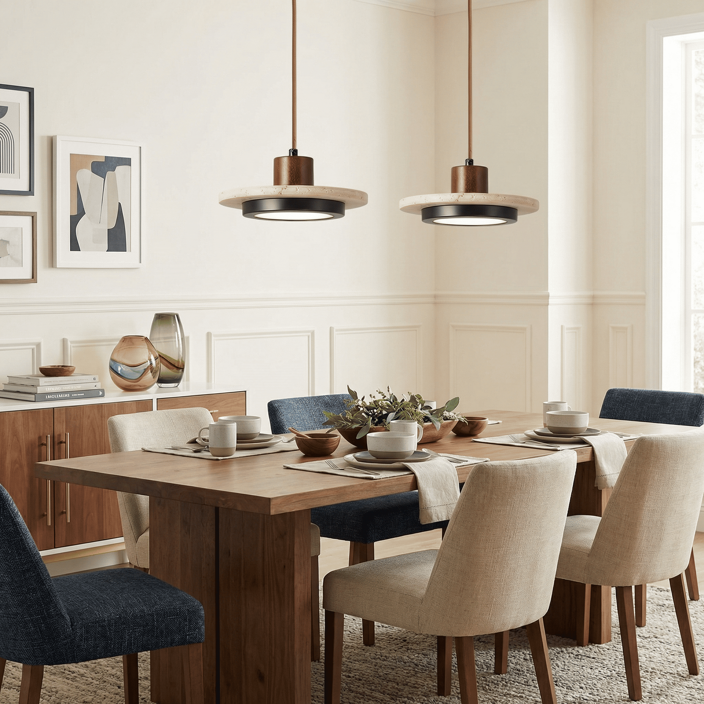 Kassia Wabi-Sabi Travertine Disc LED Pendant Light