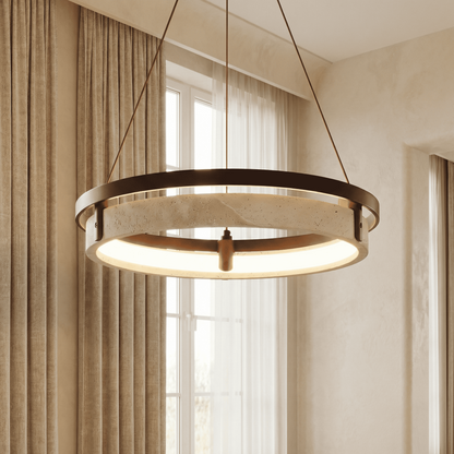 Hendricks Wabi-Sabi Travertine Circular LED Pendant Light