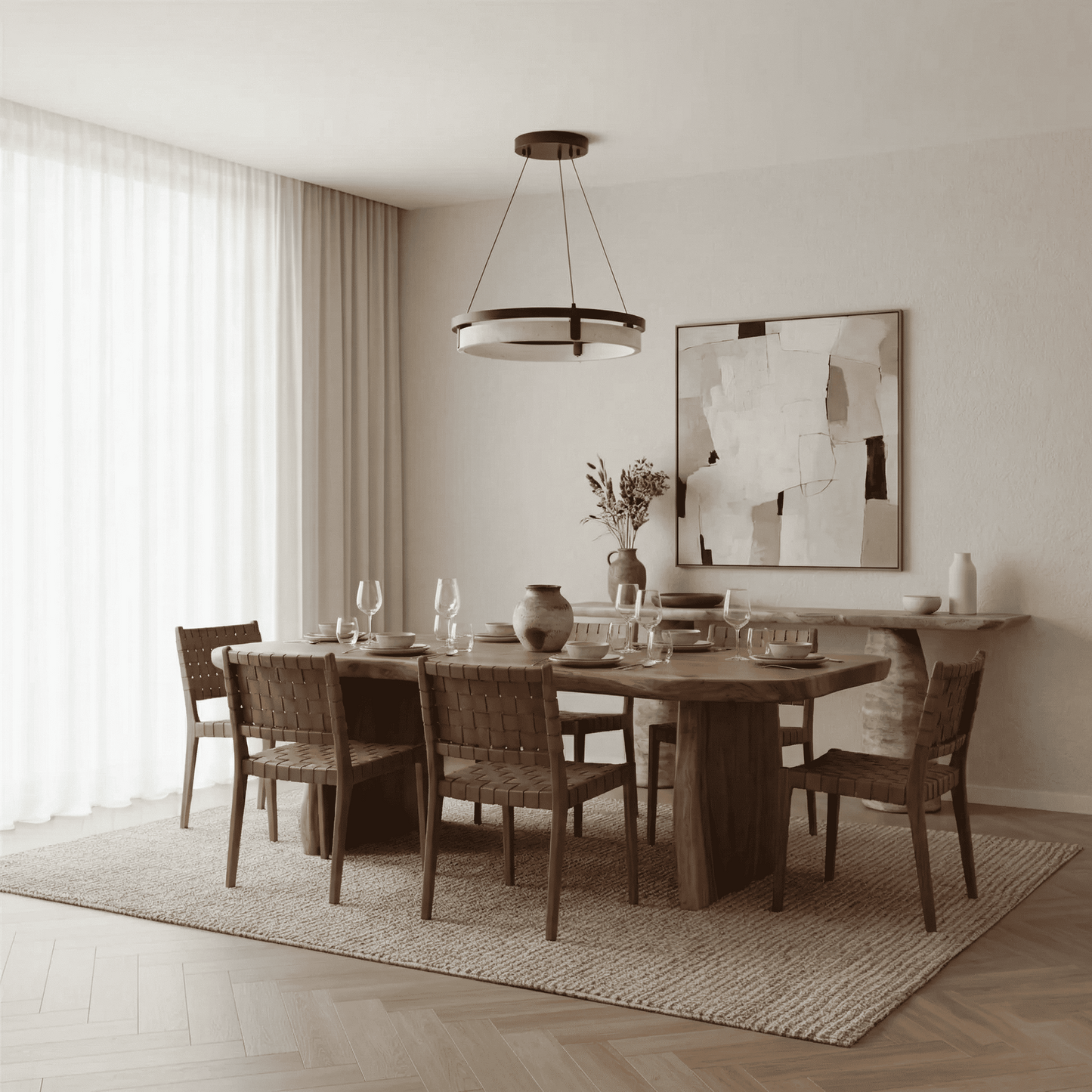 Hendricks Wabi-Sabi Travertine Circular LED Pendant Light