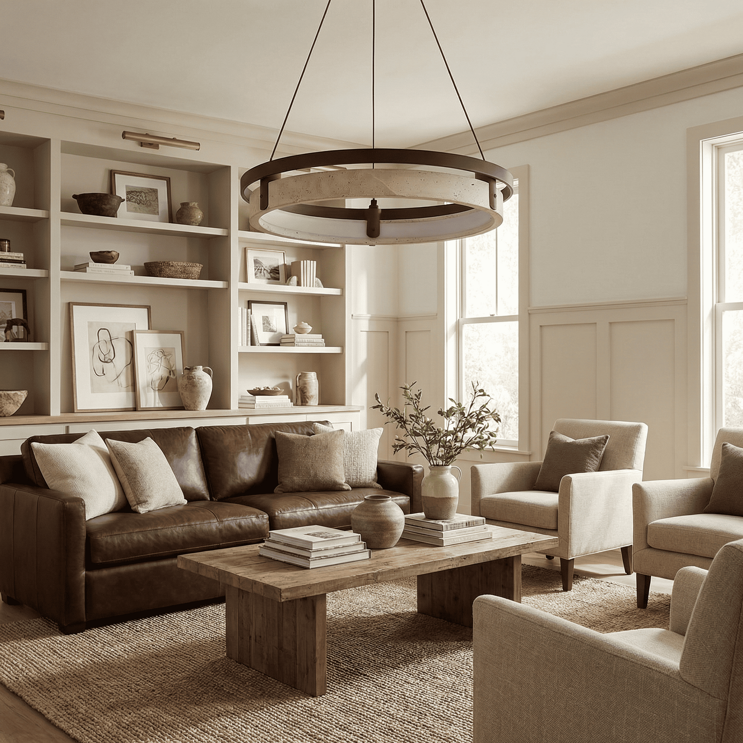 Hendricks Wabi-Sabi Travertine Circular LED Pendant Light