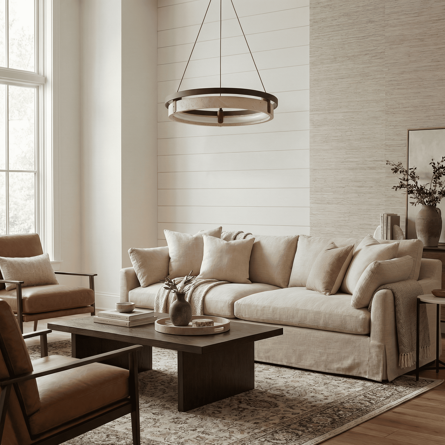 Hendricks Wabi-Sabi Travertine Circular LED Pendant Light