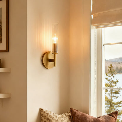 Veylan Farmhouse Cooper Ribbed Glass Tube Sconce