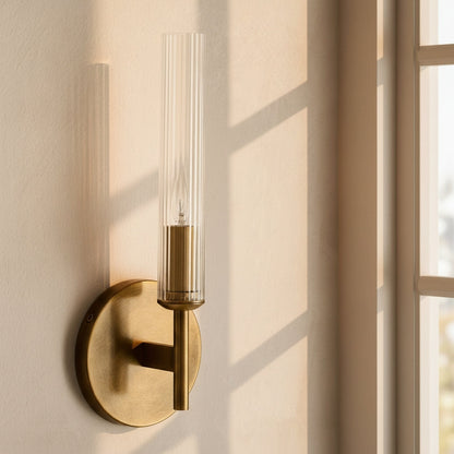 Veylan Farmhouse Cooper Ribbed Glass Tube Sconce