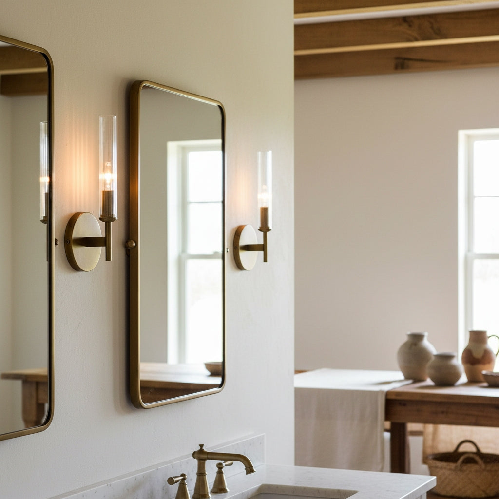 Veylan Farmhouse Cooper Ribbed Glass Tube Sconce
