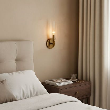 Veylan Farmhouse Cooper Ribbed Glass Tube Sconce