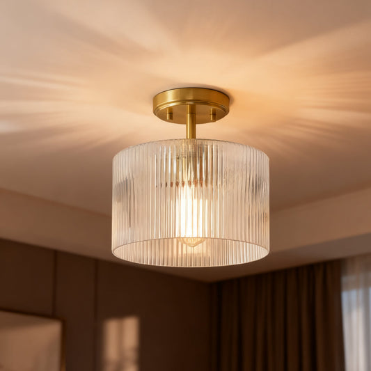 Aerion Ribbed Clear Glass Flush Ceiling Light