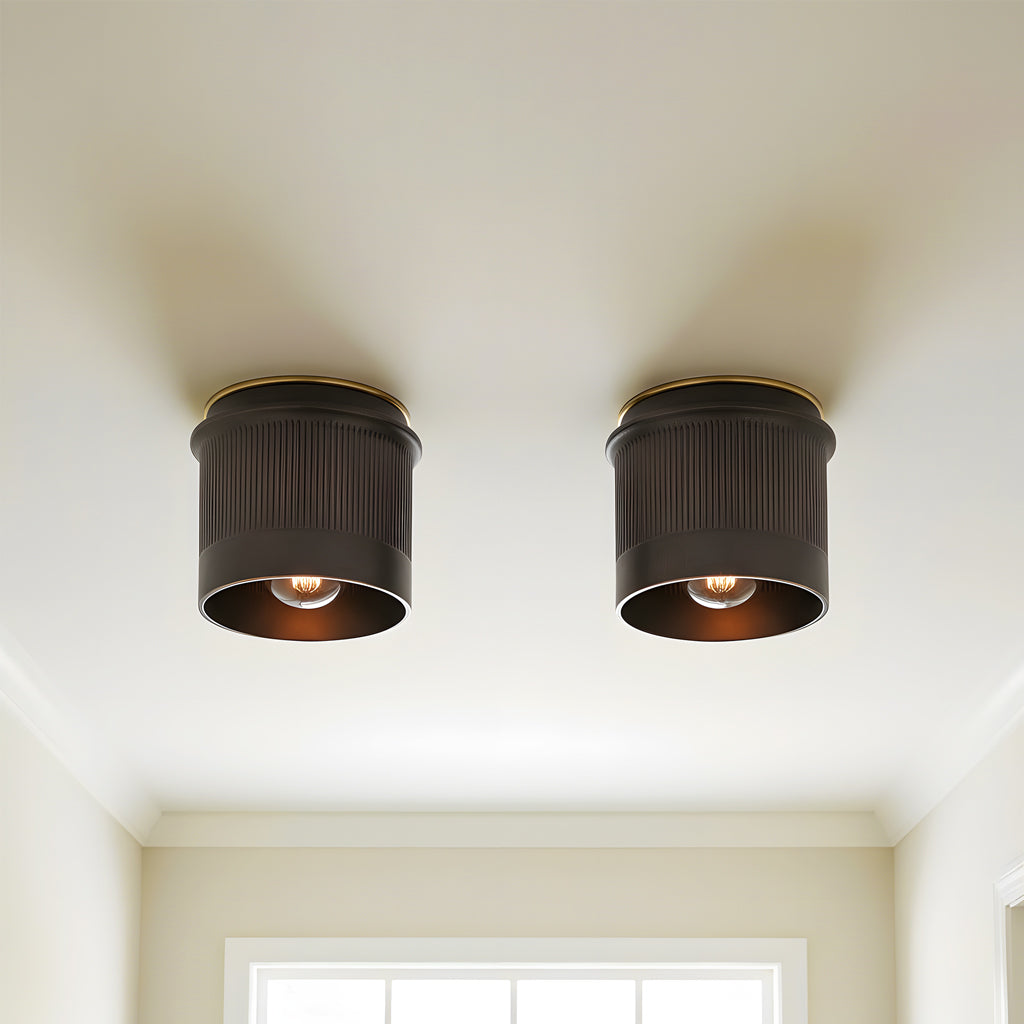 Torian Vintage Rustic Black Metal Industrial Flush Mount Ceiling Light
