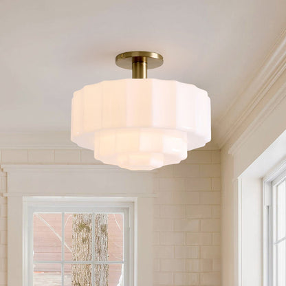 Saelis Modern Tiered Textured Milk Glass Flush Mount (14")