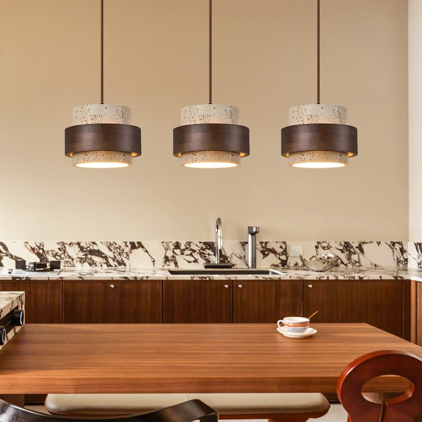 Alaricx Vintage Cylindrical Travertine Pendant Light