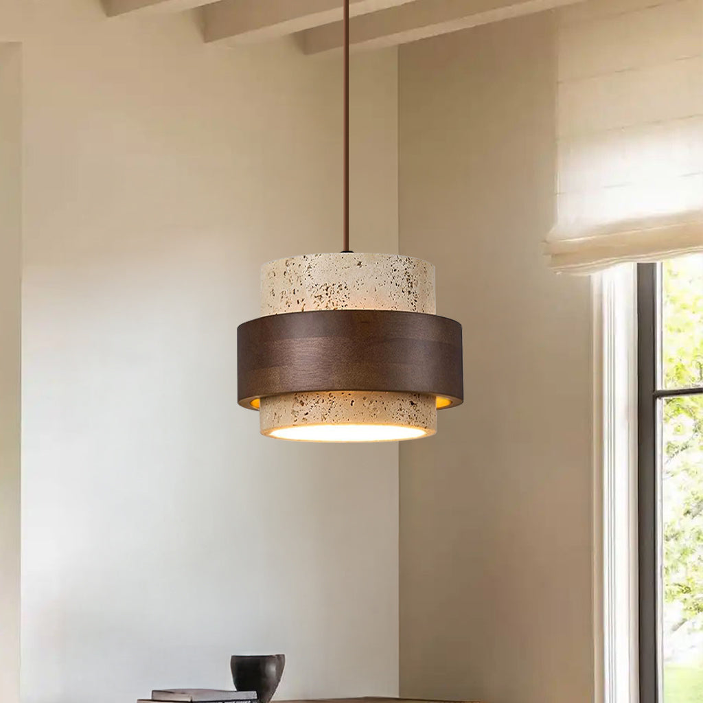 Alaricx Vintage Cylindrical Travertine Pendant Light